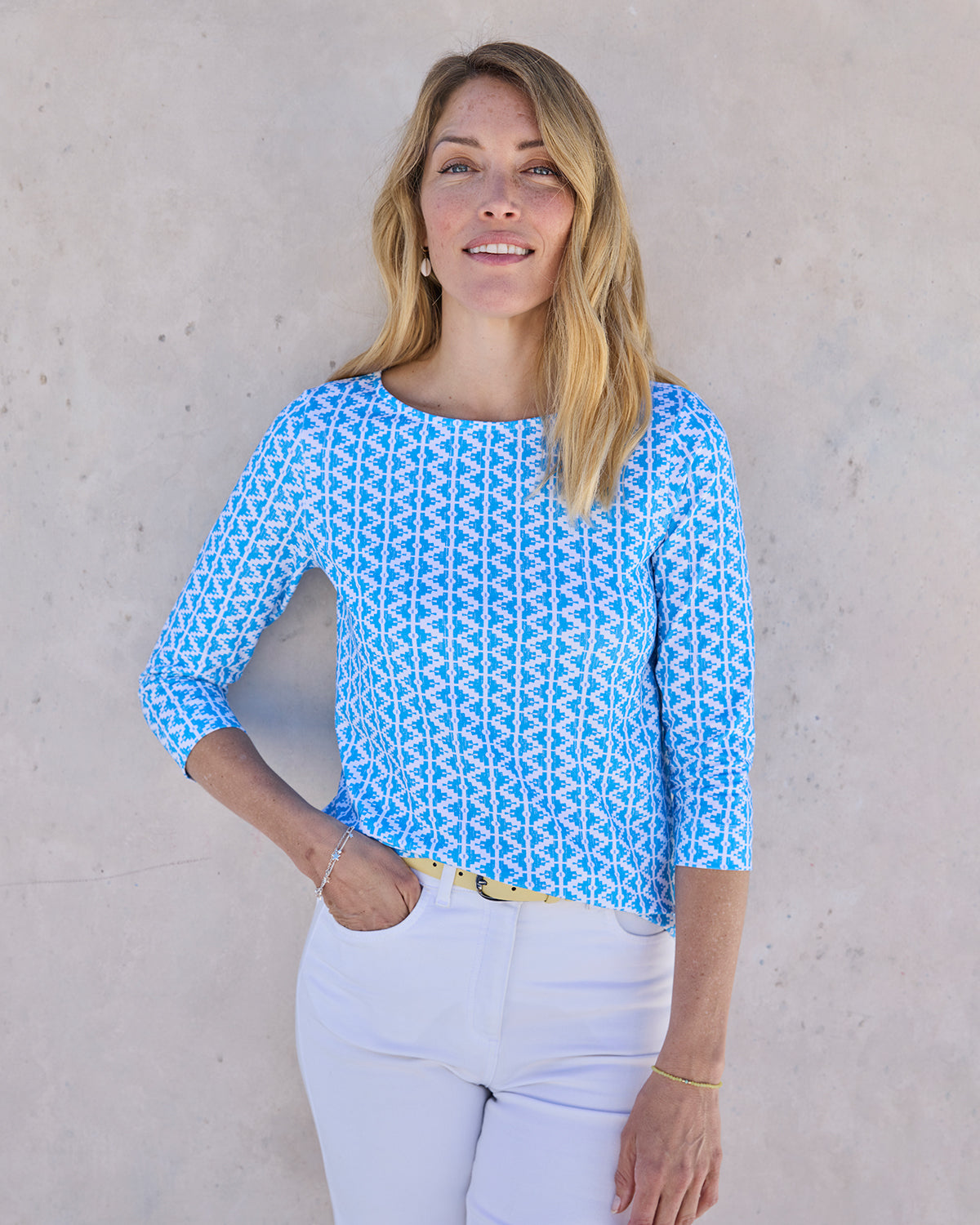 Suzy Cotton 3/4 Sleeved Top - Blue Print