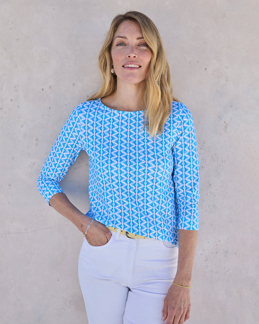 Suzy Cotton 3/4 Sleeved Top - Blue Print