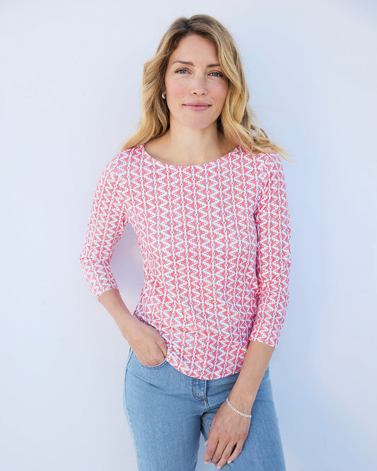 Suzy Cotton 3/4 Sleeved Top - Pink Print