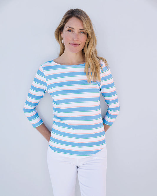 Suzy Cotton 3/4 Sleeved Top - Stripe Print