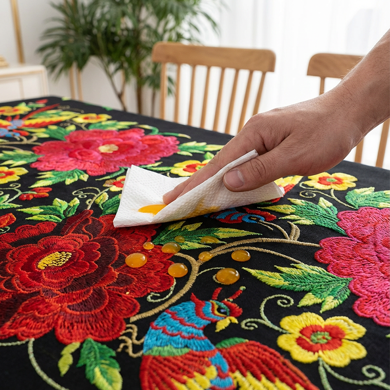 Mexican Floral Tablecloth With Scalloped Edge