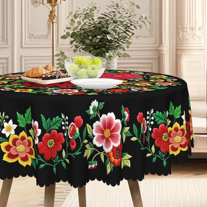 Mexican Floral Tablecloth With Scalloped Edge