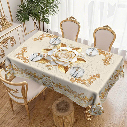 Waterproof Gold Rose Tablecloth
