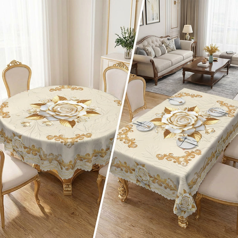 Waterproof Gold Rose Tablecloth