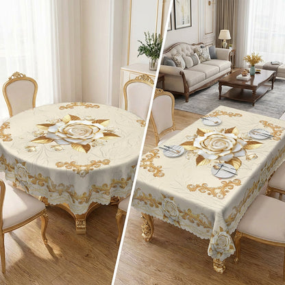 Waterproof Gold Rose Tablecloth