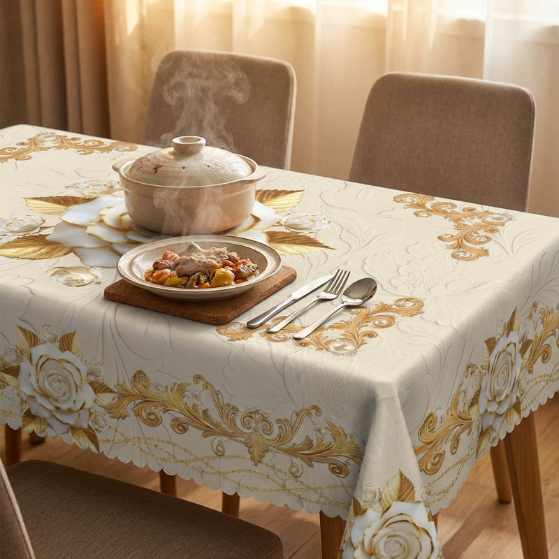 Waterproof Gold Rose Tablecloth