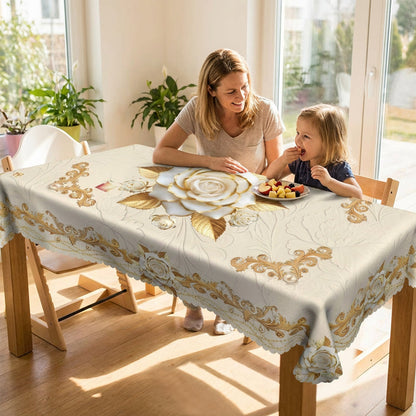 Waterproof Gold Rose Tablecloth